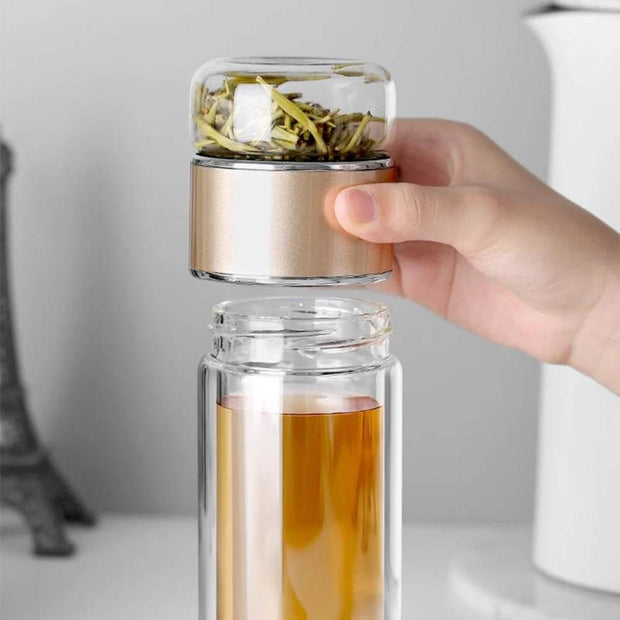 Double Wall Glass Tea Infuser Bottle